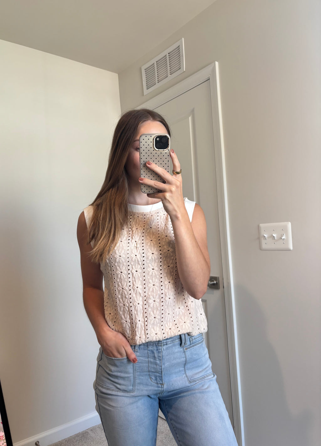 Floral Textured Crew Neck Tank Top
