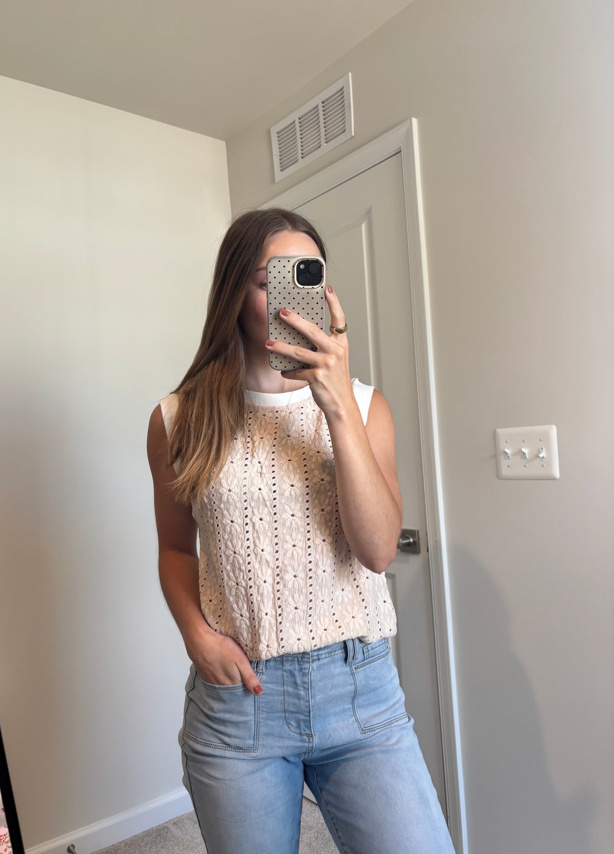 Floral Textured Crew Neck Tank Top