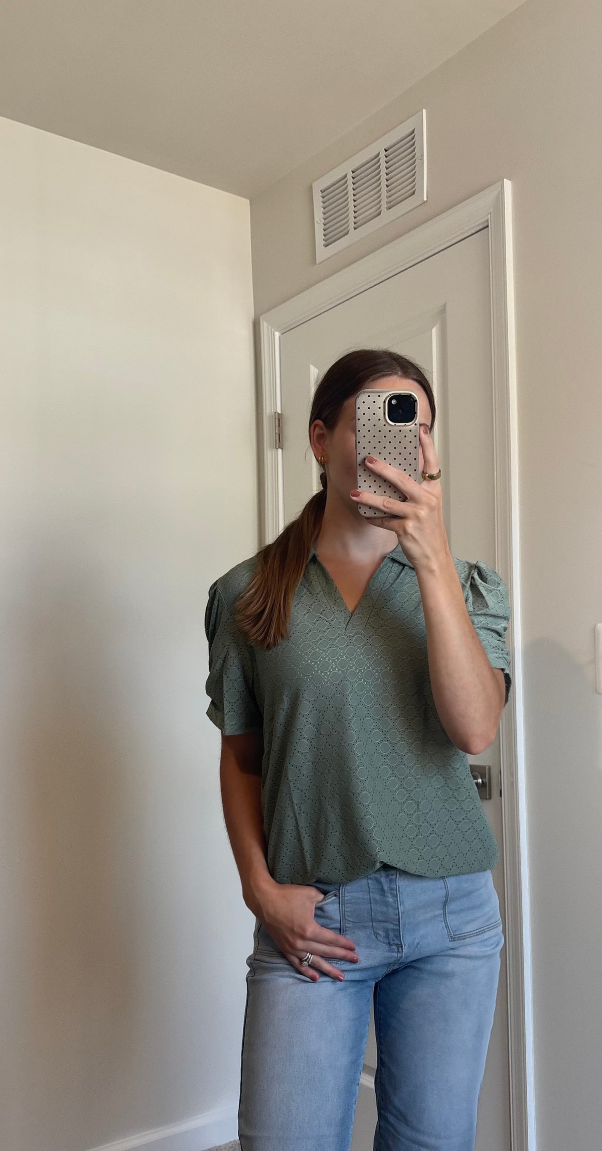 V-Neck Puff Sleeve Polo Shirt