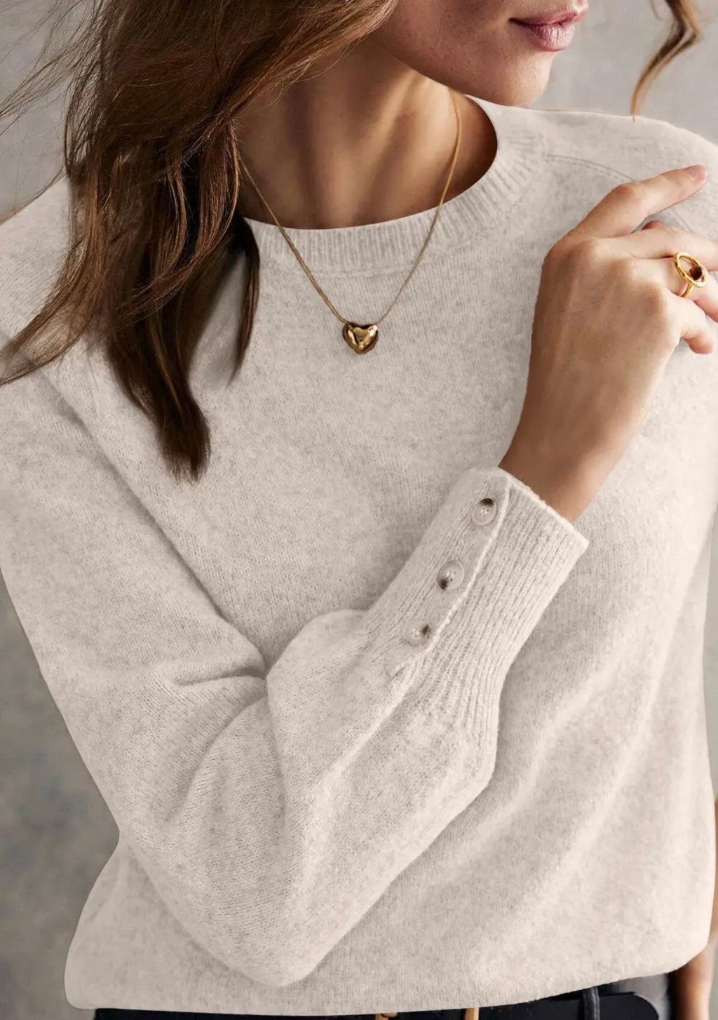 Crew Neck Buttoned Sweater
