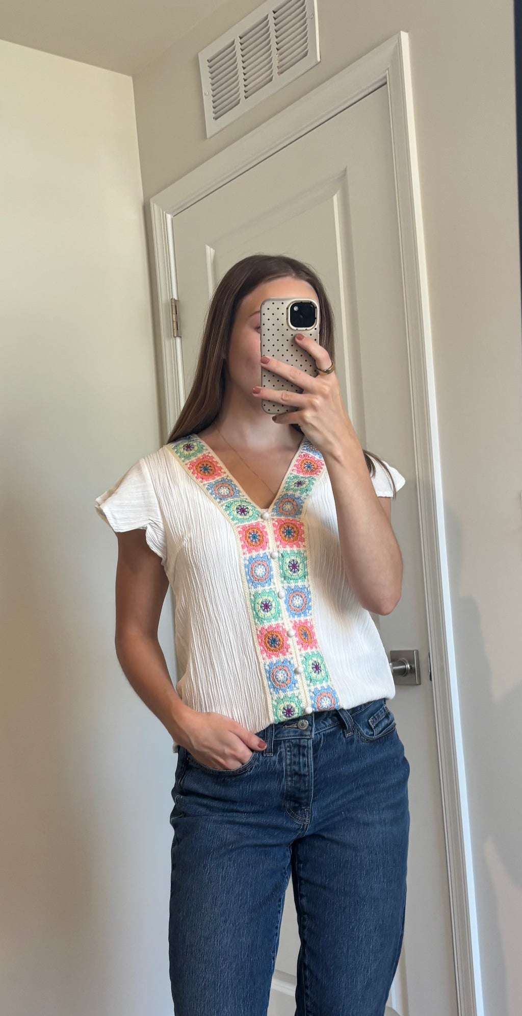 Boho Embroidered V Neck Flutter Sleeve Summer Blouse