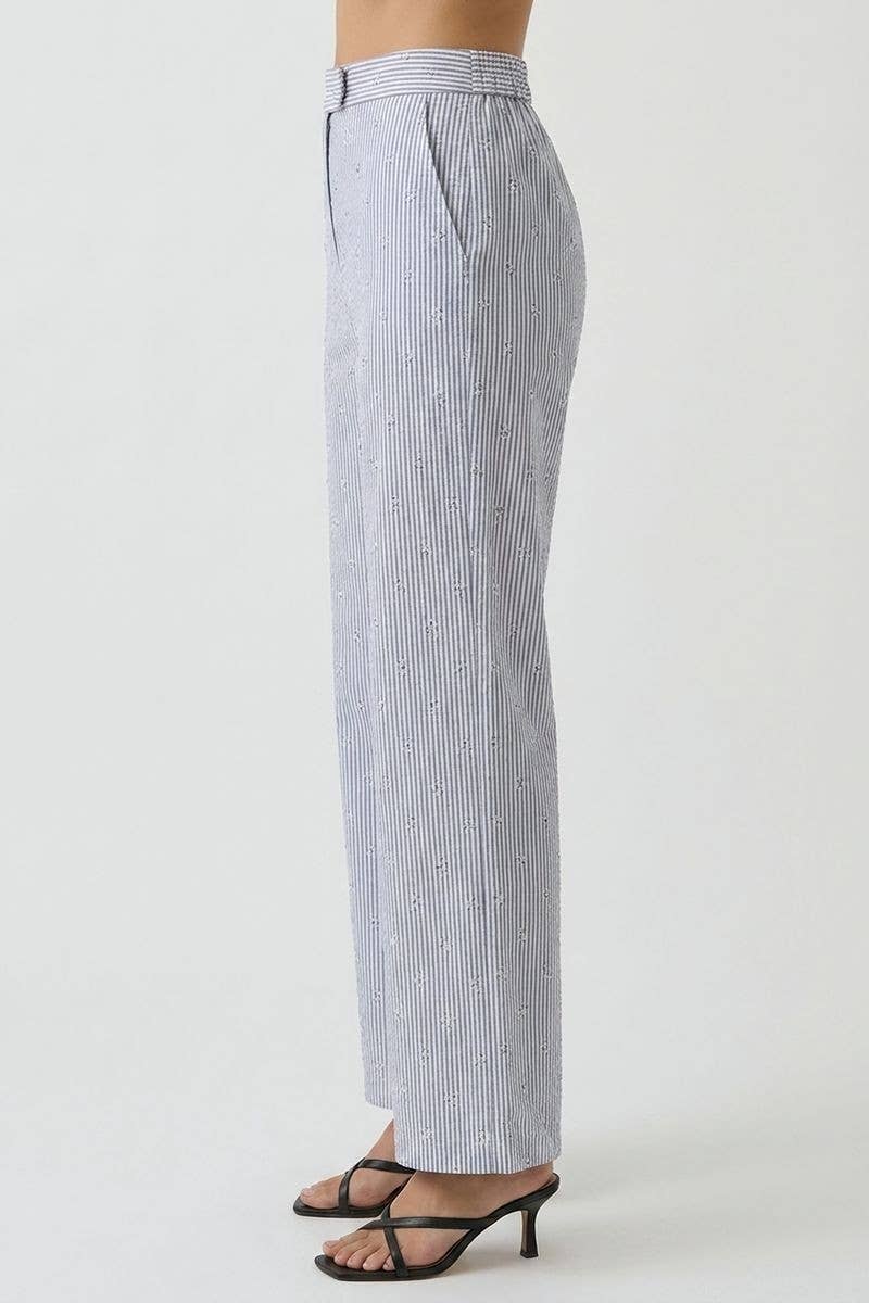 Textured Stripe Linen Wide Leg Trousers