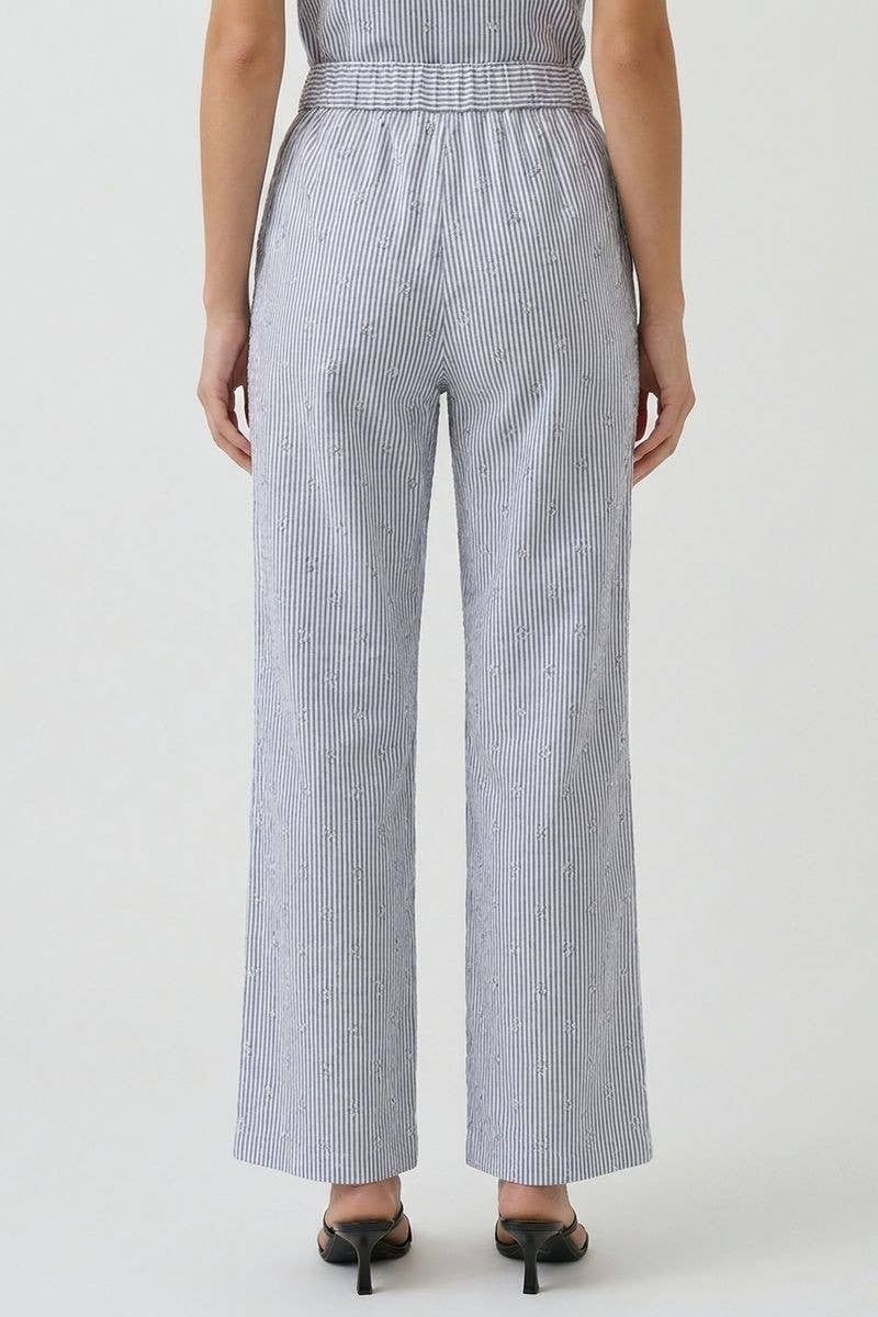 Textured Stripe Linen Wide Leg Trousers