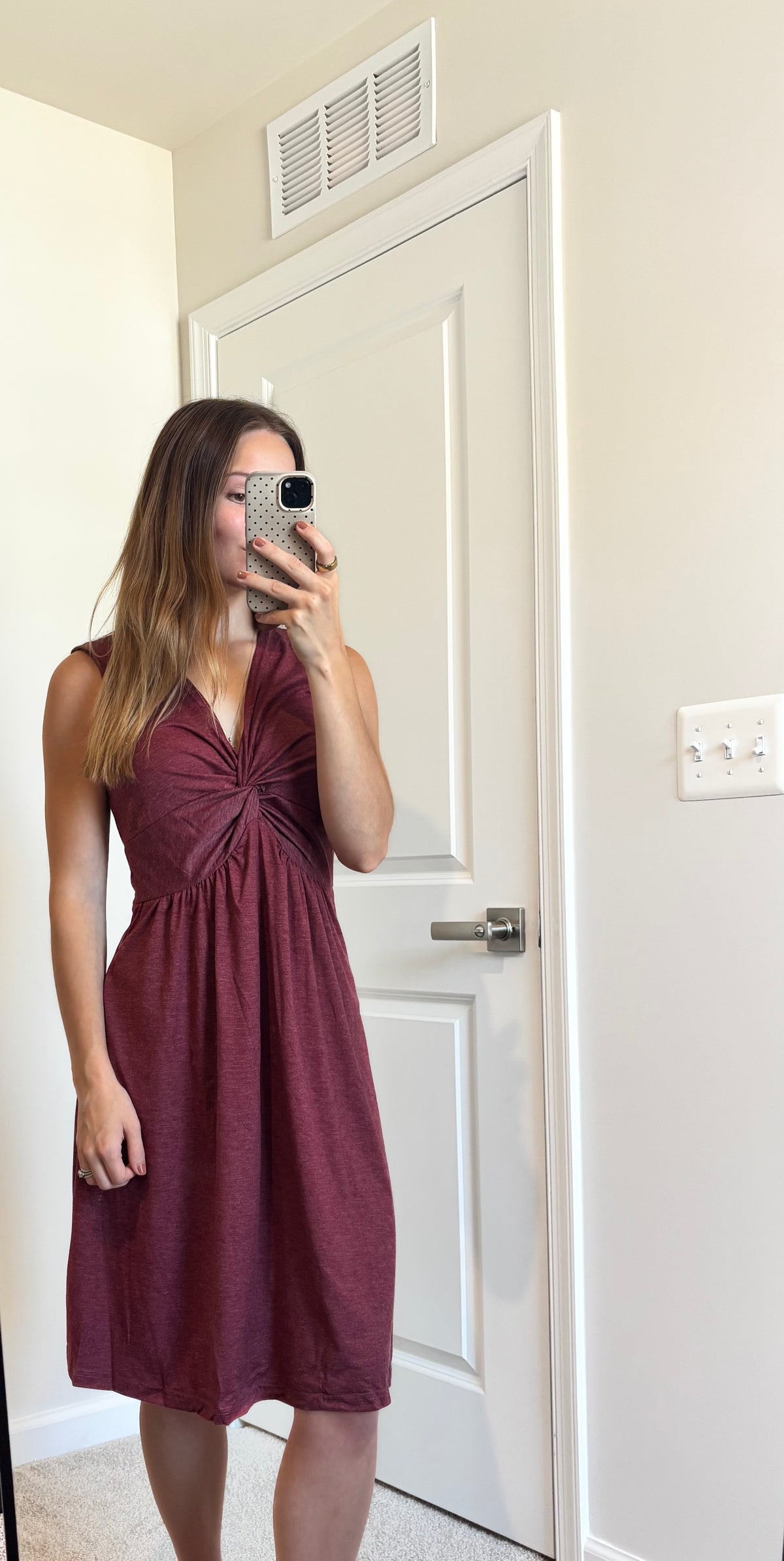 V Neck Sleeveless Twist Front Casual Midi Dress