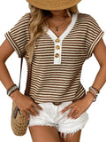 PREORDER Striped Knit Top Button Short Sleeve