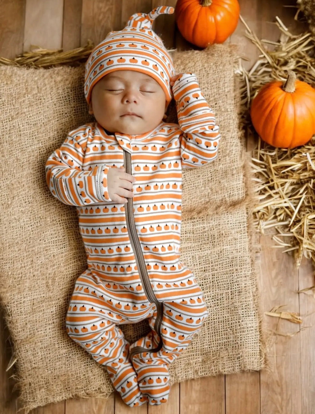 Pumpkin Stripe Organic Zip Footie