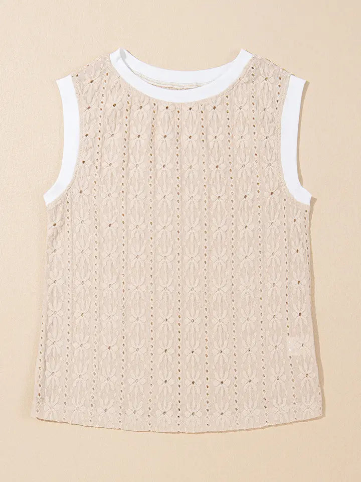 PREORDER Floral Textured Crew Neck Tank Top