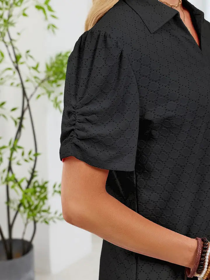 PREORDER V-Neck Puff Sleeve Polo Shirt