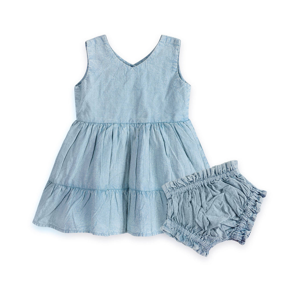 River Soft Denim Baby Dress + Bloomer