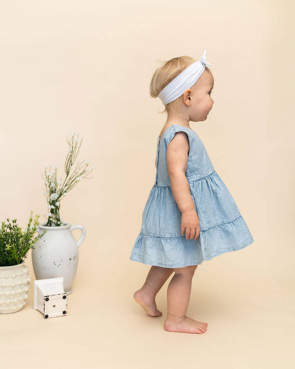 River Soft Denim Baby Dress + Bloomer
