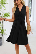 PREORDER V Neck Sleeveless Twist Front Casual Midi Dress